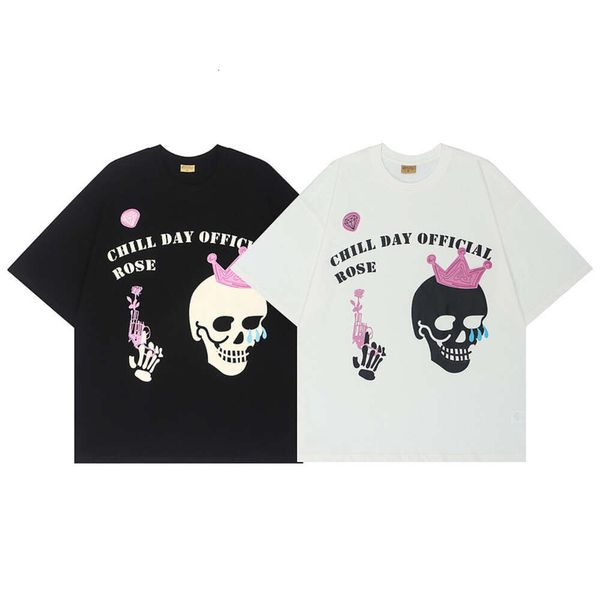 Sonderpreis: American Street Hair Bubble-Druck mit Totenkopf, lustiger Harajuku-Stil, China-Chic, Y2k-Kurzarm-T-Shirts für Herren und Damen