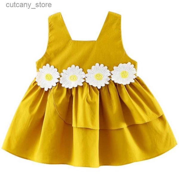 Vestidos da menina roupas de verão roupas da menina da criança vestidos de bebê coreano bonito flores sem mangas algodão vermelho luxo aniversário vestido de princesa BC1676 L240311