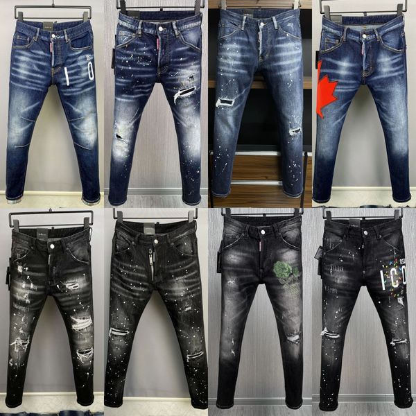 Erkek Dsquare Jeans DSQ2 Siyah Hip Hop Rock Moto Coolguy Jeans Tasarım Yırtılmış sıkıntılı denim bisikletçisi DSQ Erkekler için 881 Tasarımcı D2 Nakış Pantolon Üst Mor Kot Lüks