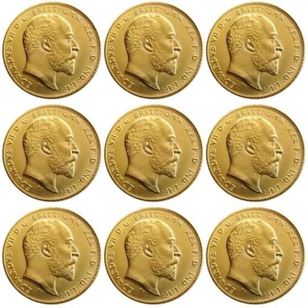 Regno Unito Raro intero set 1902-1910 9 pezzi moneta britannica Re Edoardo VII 1 sovrana opaca 24 carati placcato oro monete copia 262u