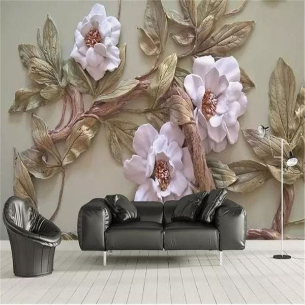 Papel de parede 3d em relevo, flor, árvore, sala de estar, quarto, fundo, cozinha, decoração, pintura, mural, revestimento de parede, 235l