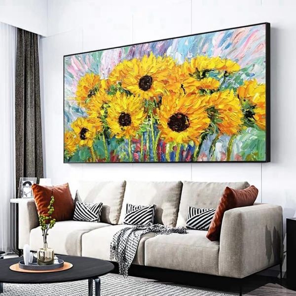 Dipinti Pittura a olio fatta a mano di grandi dimensioni Girasole astratto su tela Modern Wall Art Home Decorare Immagine spessa dipinta a mano2939