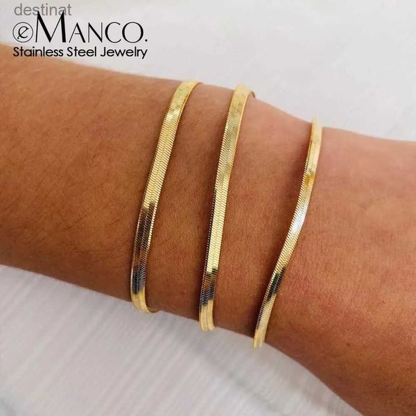 Bracciale a catena con serpente classico di tendenza eManco con perline Colore oro Larghezza 2/3/4 / 5MM Bracciale a catena in acciaio inossidabile per gioielli da donna GiftL24213