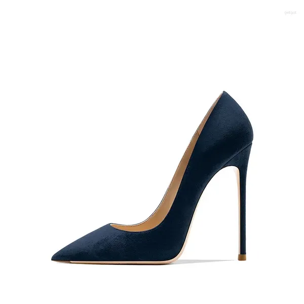 Scarpe eleganti Super sexy Flock nero invernale con punta a punta Tacchi alti moda donna Slip On Blu navy Rosso Albicocca Décolleté Regali