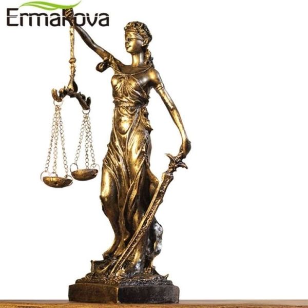 ERMAKOVA Bronzo Antico Europeo Statua della Dea della Giustizia Greca Fair Angels Scultura in Resina Ornamenti Desktop Decorazione della Casa Regalo 22943