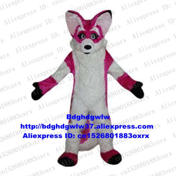 Costumi mascotte Rosa Pelliccia lunga Lupo peloso Volpe Husky Cane Fursuit Costume mascotte Personaggio dei cartoni animati adulto Vestito Gioco reale Apri un'attività Zx134