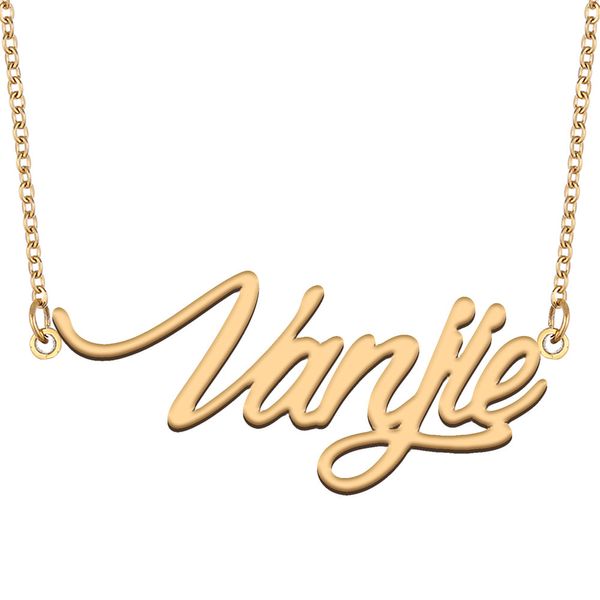 Vanjie Collana con nome personalizzato Ciondolo personalizzato per uomo Regalo di compleanno per ragazzi Gioielli per migliori amici Acciaio inossidabile placcato oro 18k