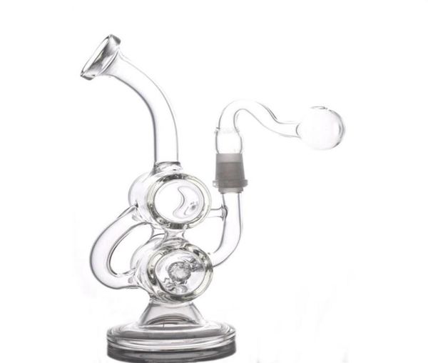 8 polegadas de vidro Recycler Oil Rigs Heady Glass Water Bongs Double Barrel Honeycomb Glass Water Pipes Hookahs Shisha com óleo pot260J8503670