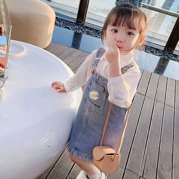 Mädchen Kleider 2-10T Mädchen Denim Overalls Rockall Pullover Plain Pinafore Mini Kleid Kleinkind Frühling Kleidung Kind