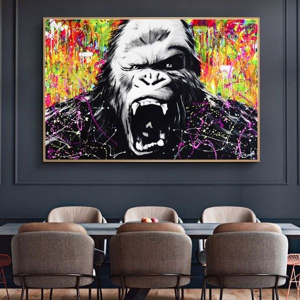 Abstrakte bunte Gorilla-Graffiti-Affen-Poster und Drucke, Leinwandgemälde, Wandkunst, Bilder für Wohnzimmer, Heimdekoration, N276a