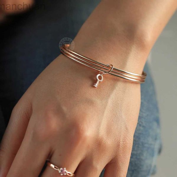 Pulseira nova moda tripla camada pulseira para mulheres homens 585 rosa cor de ouro sinos chave charme pingente pulseira jóias presente cb57 ldd240312