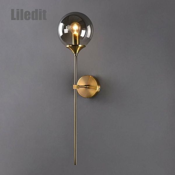 Lâmpada de parede moderna led bola vidro luminária nordic ouro cabeceira sala estar corredor decoração casa arandela iluminação metal Lights223i