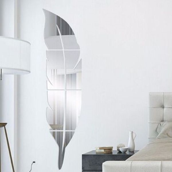 Acrílico pena espelho adesivo 3d arte removível adesivos de parede criativo diy vestir decalque quarto sala estar Decoration258w