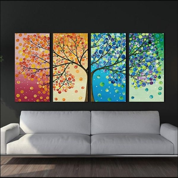 Poster dipinto su tela Alberi a foglia colorata 4 pezzi dipinto Wall Art Immagini modulari per la decorazione domestica Immagine di arte della parete pittura236g