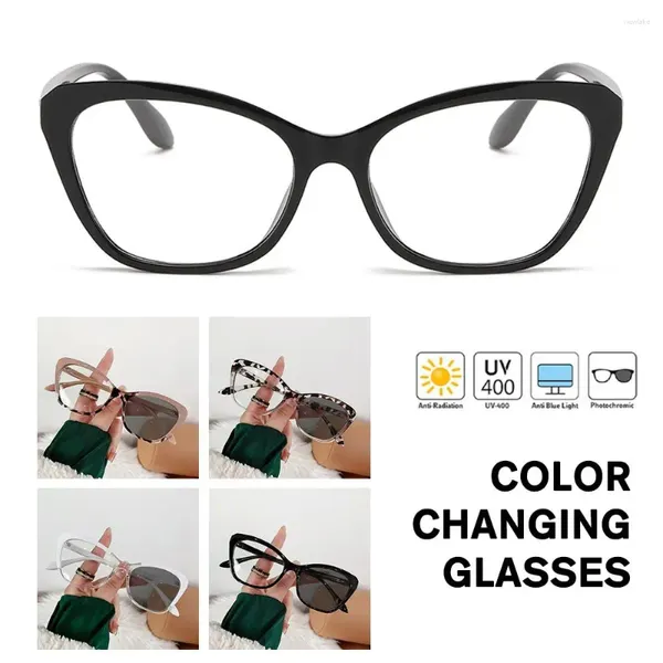 Sonnenbrille Cat Eye Strahlungsbeständige blaue Lichtblockierungsbrille für Frauen Männer mit Aufbewahrungstasche Optische Rahmen Verfärbung Brillen O5G9