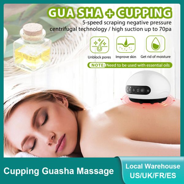Massaggiatore Corpo elettrico Coppettazione Raschiatura Massaggio Display LCD Guasha Lattine per vuoto Ventosa Riscaldamento Bruciatore di grasso Dimagrante Terapia magnetica