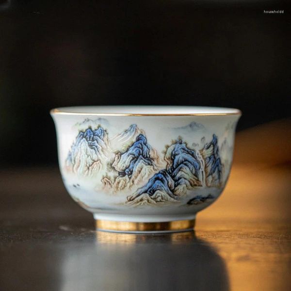 Tassen Untertassen Qianli Jiangshan Pictorial Master Cup Farbe in Gold Antike Keramik-Teetasse Haushalt Persönliches einzelnes chinesisches Kungfu-Teeset