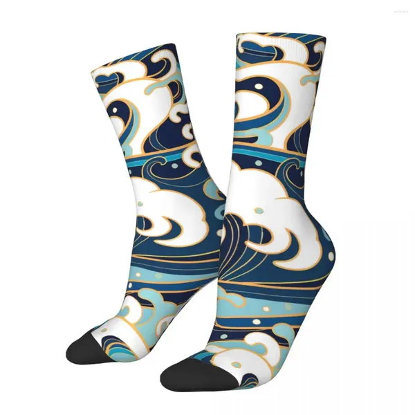 Herrensocken, lustige fröhliche Socken für Männer, traditioneller orientalischer Ozean, Harajuku, japanischer Stil, atmungsaktives Muster, bedruckt, Crew, Neuheit, Geschenk