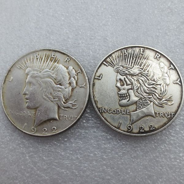 США лицом к лицу с двумя лицами 1922 1922 года, доллар мира, череп, зомби, скелет, ручная резная копия монет3080