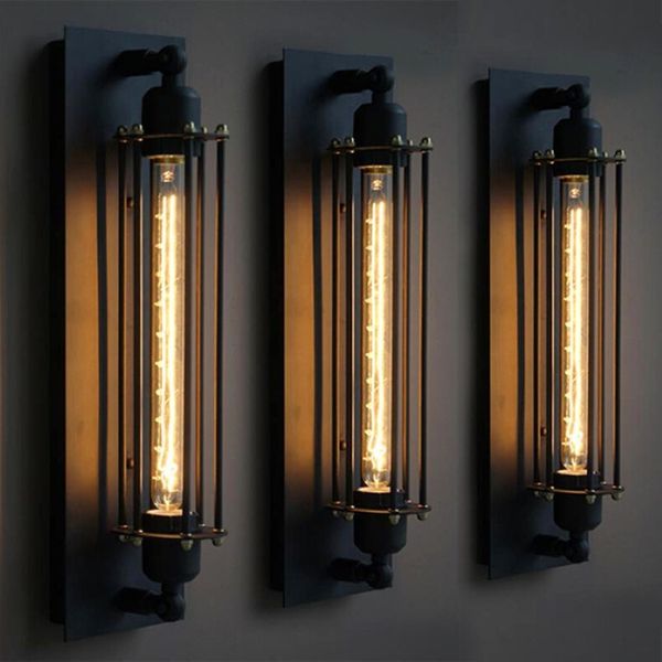 Loft americano vintage industrial ferro forjado arandela led preto retro bar café corredor luzes de parede 237v