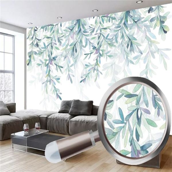 3D-Wandbild-Tapete, kleine frische handgemalte Aquarell-Grünblätter, nordisches minimalistisches Wohnzimmer, Schlafzimmer, Küche, Heimdekoration, Wallp283c