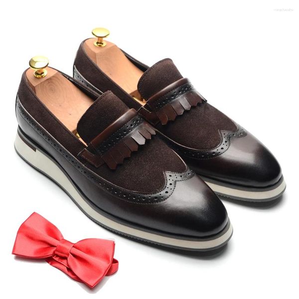 Sıradan Ayakkabılar Beden 5 ila 13 Gerçek Deri Erkek Süet Sabahlar Kanat Çıktısı Pubsel Brogue Soafers Slip-On Sonbahar Oxford Erkekler için