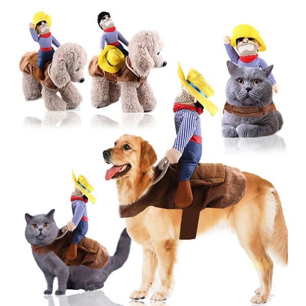 Designer-Dog-Clothes Pet-Suit-Cowboy Rider Style Jacket Cucciolo Costume natalizio con cappello Cappotto cosplay di Halloween per cane 20289G