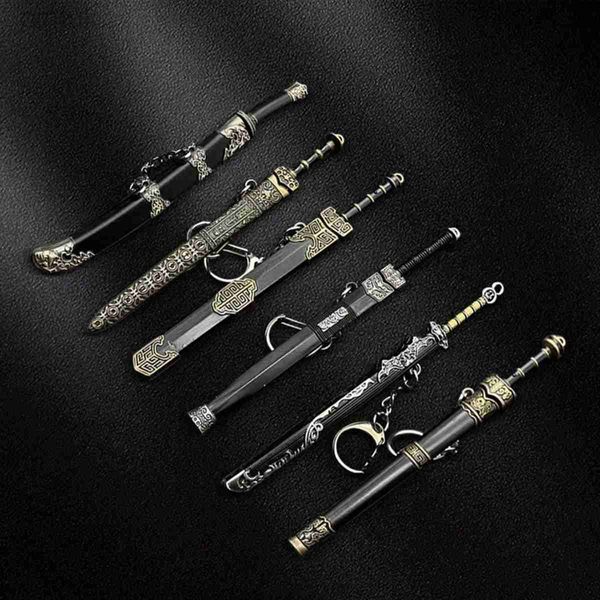 Schlüsselanhänger Lanyards Mini-Schwert mit Scheide China Antikes Schwert Schlüsselanhänger Zinklegierung Tang Hengdao Han Schwert Waffe Modell Schlüsselanhänger Cosplay Zubehör ldd240312