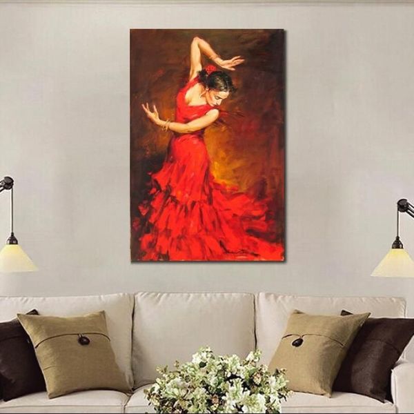 Ritratto Arte Figura Dipinti ad olio Ballerina spagnola di flamenco Immagine su tela fatta a mano astratta donna per camera da letto Alta qualità 192g