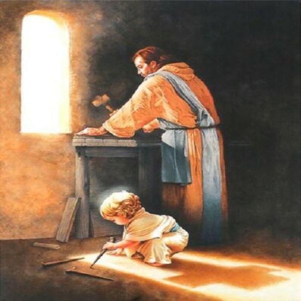 Eestiny menino jesus prego picos em joseph carpenter shop decoração de casa hd impressão pintura a óleo sobre tela arte da parede quadros293o