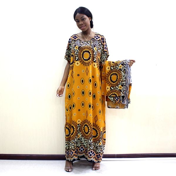 Abito con stampa tradizionale bohémien Elegante abito africano allentato nigeriano Moda autunnale da donna con sciarpa 240226