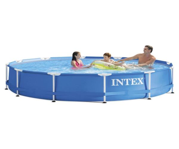 INTEX 36676 cm blaues Piscina-Schwimmbeckenset mit rundem Rahmen, Rohrgestell, Teich, großes Familienschwimmbecken mit Filterpumpe B320019411853