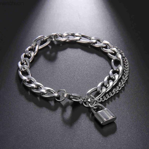 Pulseira Hip Hop Jóias para Homens de Aço Inoxidável Dupla Camada Pulseira de Corrente Cubana para Mulheres Cadeado Pingente Jóias para Presente de Festa ldd240312