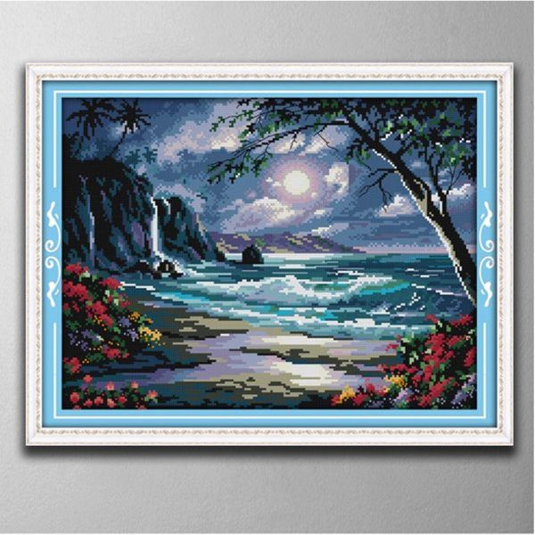 O mar da luaHandmade Cross Stitch Craft Tools Bordado Conjuntos de bordados contados impressão em tela DMC 14CT 11CT Home decor paint242K