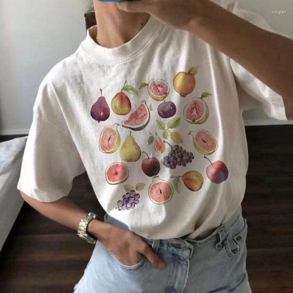 Camiseta feminina y2k harajuku retro rua casal casual solto camiseta 2024 verão melancia fruta impressão manga curta feminina