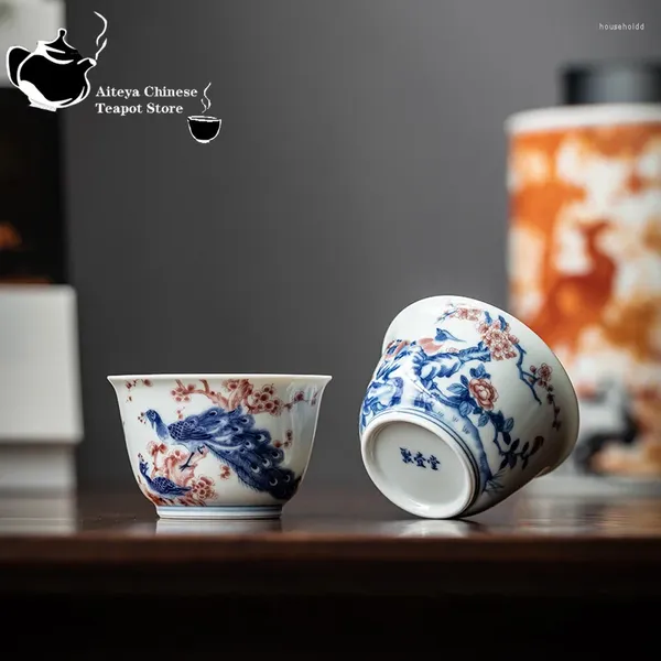 Copos de chá azul e branco porcelana mestre copo artesanal cerâmica kungfu tigela high-end pessoal grande único
