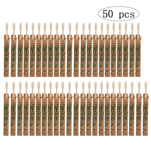 Cabeças 50pcs de escova de dentes de dentes de dentes de bambu naturais Cerdas macias de fibra de fibra de fibra de fibra de fibra ecológica ecofriendly