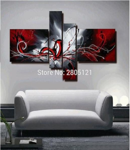 Dipinto a mano pittura a olio astratta rosso nero bianco tela arte della parete rosso nero immagine della parete dipinti modulari per soggiorno6638384