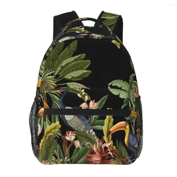 Mochila Mulheres Pássaros E Folhas Tropicais Flores Moda Bolsa Para Homens Escola Bookbag Mochila