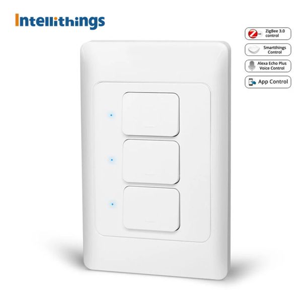 Controle Zemismart Tuya Zigbee Interruptor de parede físico US AU Tipo Push Light Switches Controle de vida inteligente Alexa Google Home Neutro Opcional