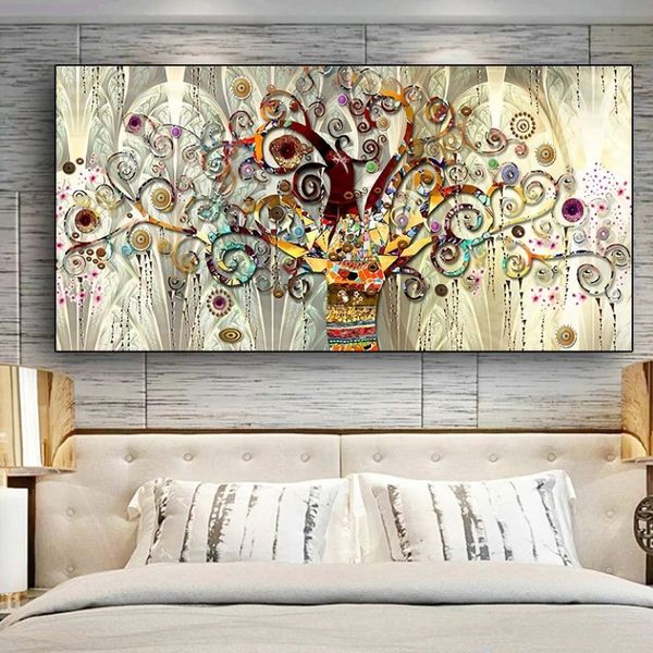 Albero della vita di Gustav Klimt Paesaggio Wall Art Canvas Scandinavo Poster e stampe Immagine moderna di arte della parete per soggiorno215v