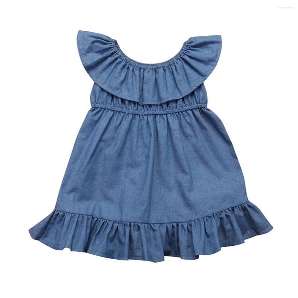 Vestidos de menina CitgeeToddler Crianças Bebê Meninas Princesa Vestido Azul Denim Pageant Party Holiday Collar Ruffle Roupas de Verão