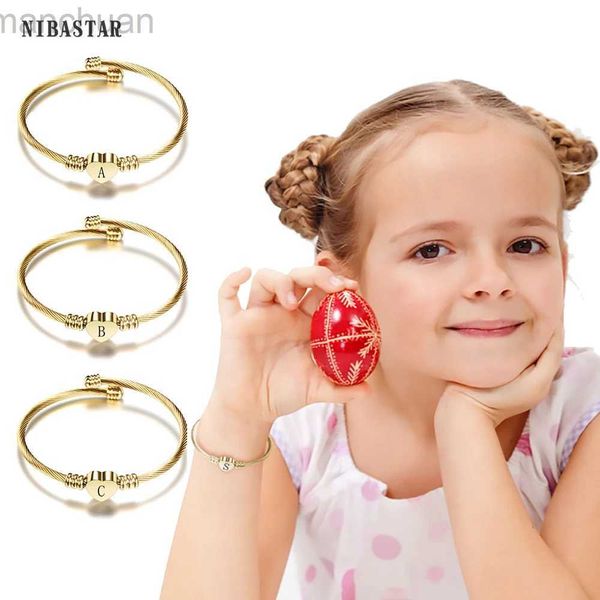 Braccialetti adorabili per bambini Braccialetti iniziali in acciaio inossidabile Piccola lettera Regalo personalizzato per bambino Braccialetti personalizzati a forma di cuore color oro Fatti a mano Gi ldd240312