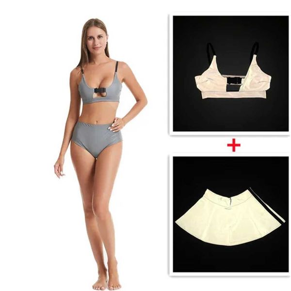 Costumi da bagno da donna Arcobaleno riflettente Costume da bagno Rave Costume da bagno estivo Bikini Set Gonna Mini triangolo con fibbia Reggiseno Top Costumi da bagno aderenti GUQR IPTK