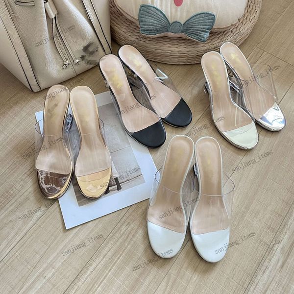 24C Gold Ineinandergreifende C-Hausschuhe Kristall-High-Heels-Keile Sommer-LOGO Damenschuhe Breite transparente, klare, beachtete Mules-Pumps-Sandalen, metallische Slides, Flip-Flop