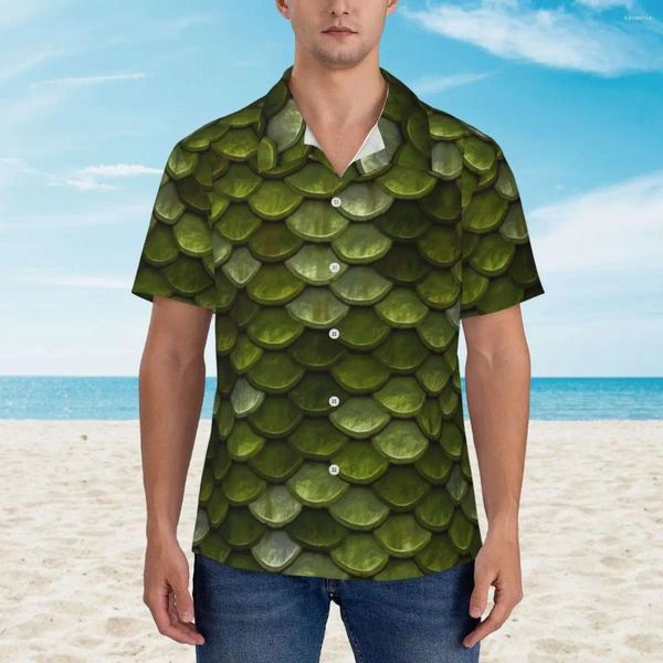 Camicie casual da uomo Camicia Hawaii Camicette metallizzate di tendenza da spiaggia Abbigliamento stile strada a maniche corte retrò verde chiaro colorato