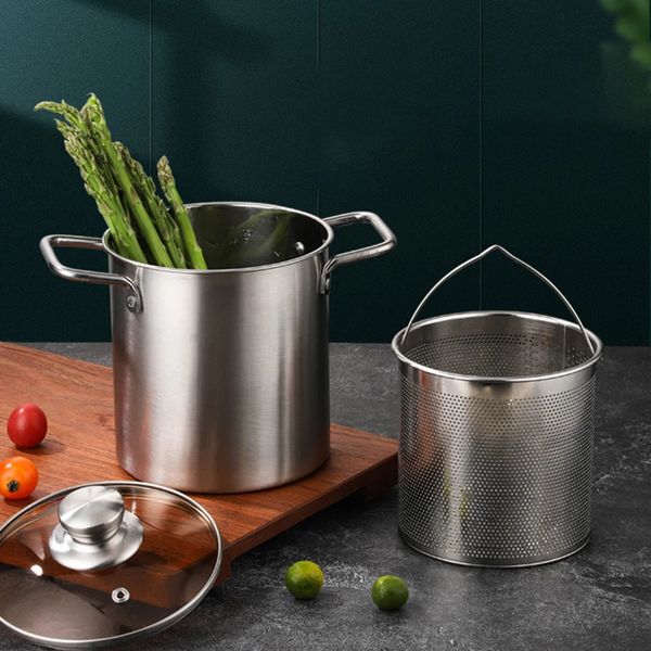 1Pc 304 In Acciaio Inox Pentola Friggitrice Ad Olio Per Uso Domestico Piccoli Spiedini Fritti Set Con Schermo Filtro Multiuso Profondo 240308