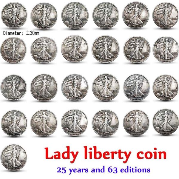 63 peças conjunto completo americano de lady liberty cor antiga cópia de moedas arte colecionável2693