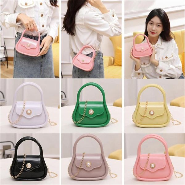 Sacos de noite PVC Crossbody Coin Bolsa Moda Mini Bolsas Padrão Simples Bolsa de Pérola Plástico Pequena Corrente Jelly Bag para Menina