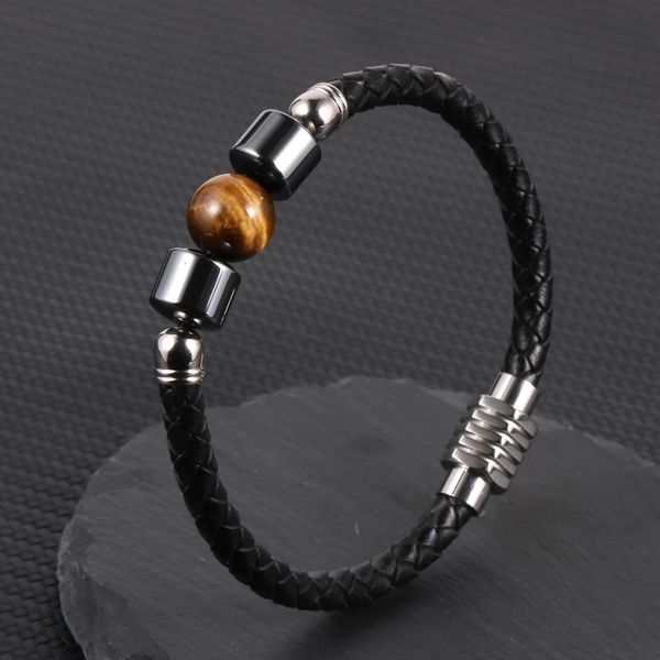 19 estilos homens pulseira natural pedra preciosa tigre olho pedra hematita talão charme pulseira de couro genuíno 240228